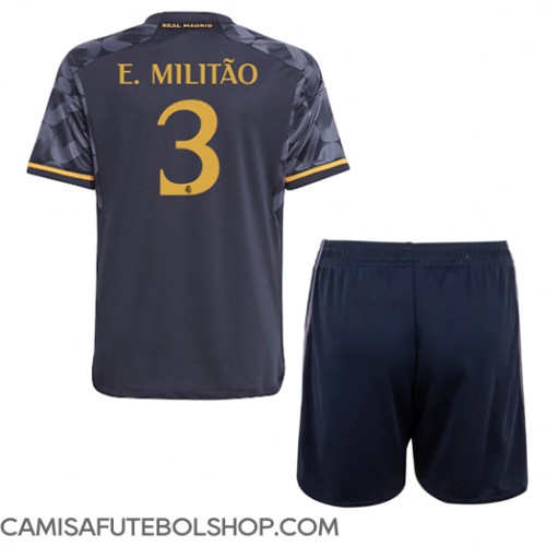 Camisa de time de futebol Real Madrid Eder Militao #3 Replicas 2º Equipamento Infantil 2023-24 Manga Curta (+ Calças curtas)